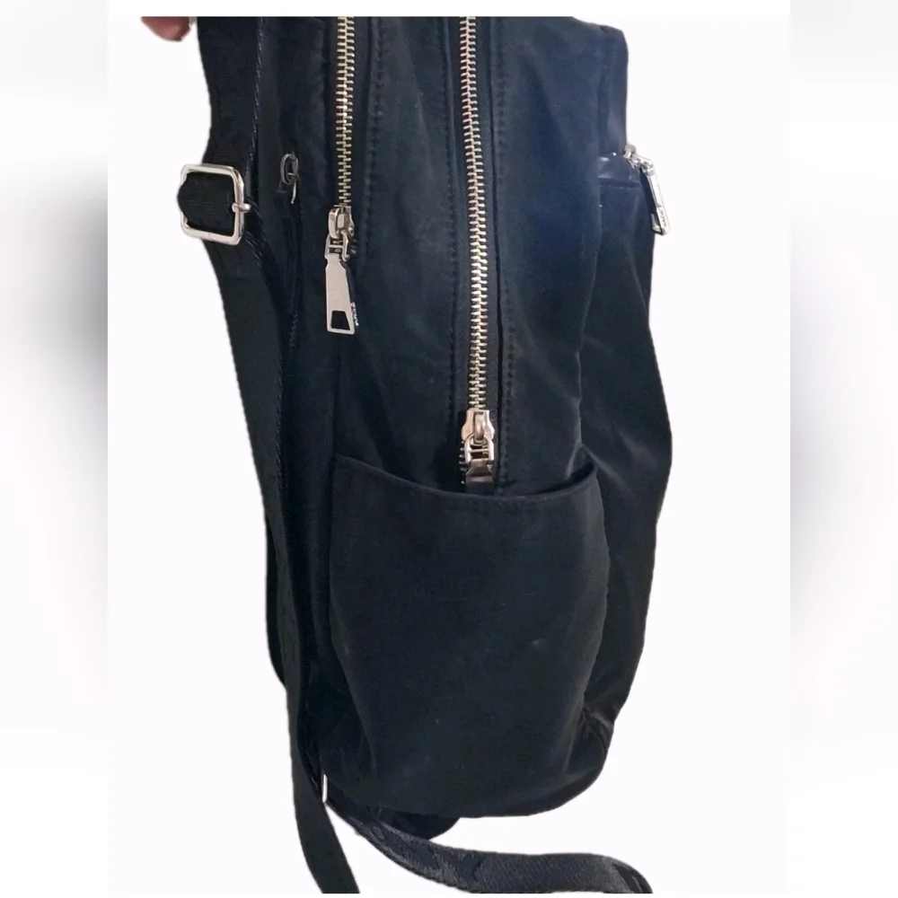 Dkny Black Faux Leather Soft Zip Multi Compartment Sport Backpack Guitar Strap